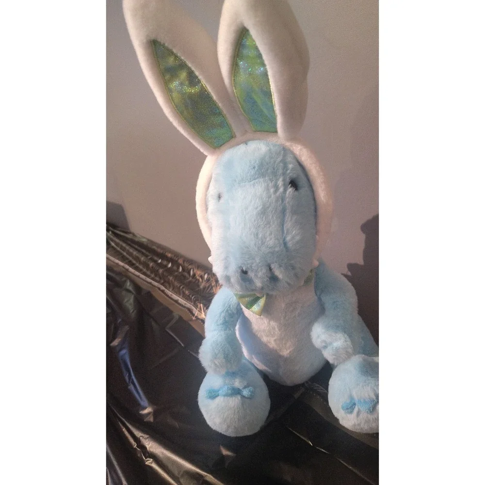 FAO Schwarz Blue Dinosaur Easter Bunny Plush Stuffed Animal Iridescent Ears